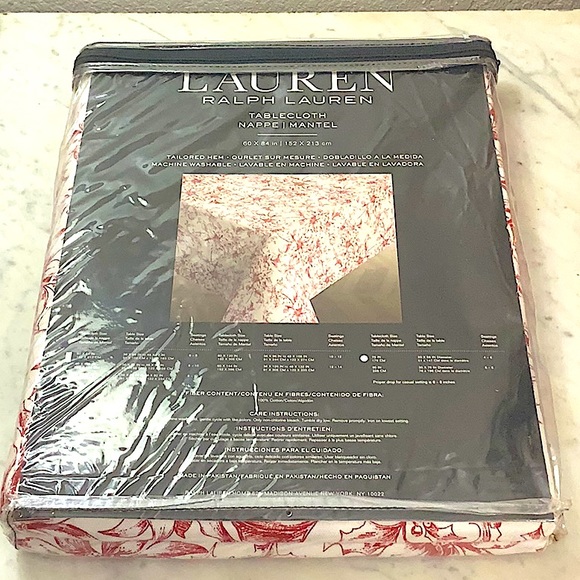 RALPH LAUREN TABLECLOTH NAPPE RED WHITE  POINSETTIA OBLONG NWT COTTON 60 BY 84 - Picture 6 of 7